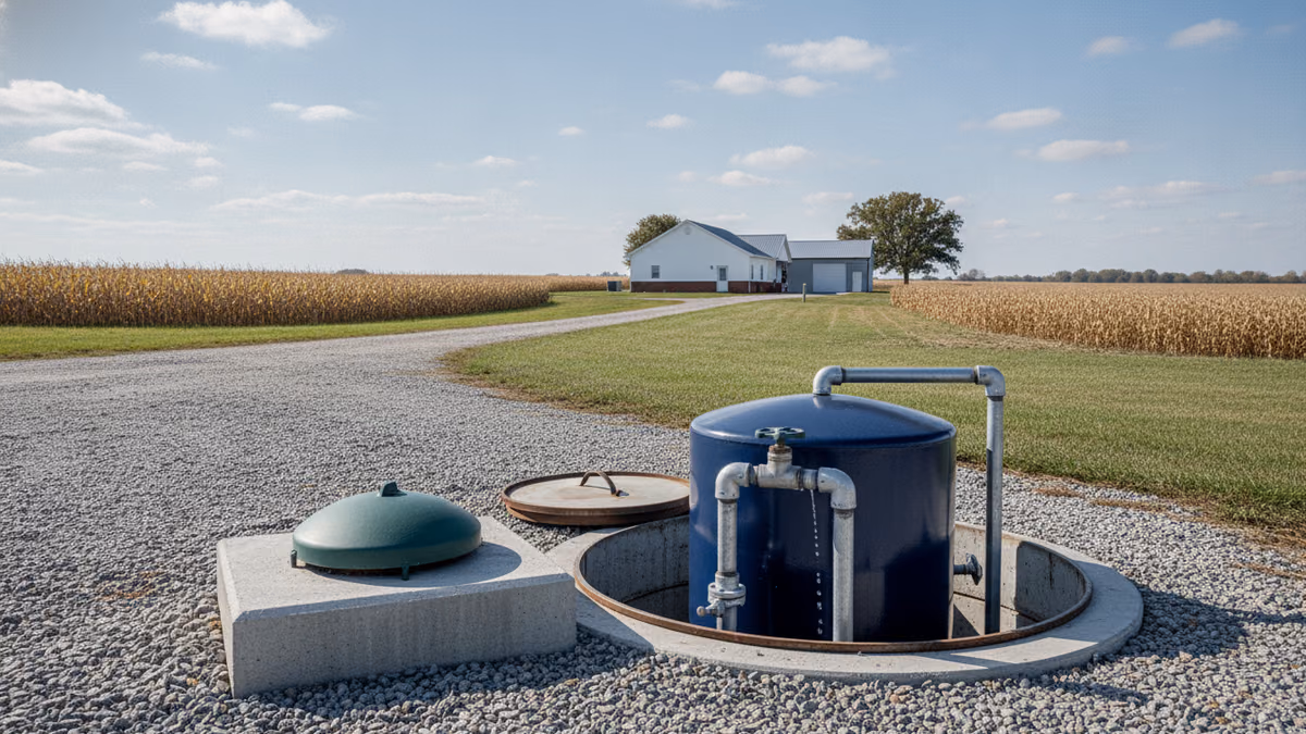 Residential well cap at the edge of an eastern-Iowa corn field